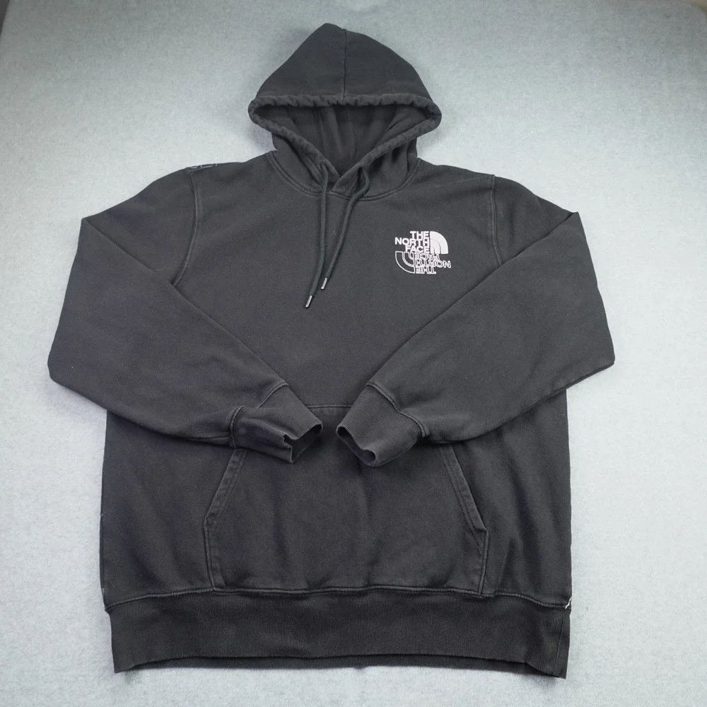 The North Face Hoodie Mens XL Black Logo All Over Print Pullover
